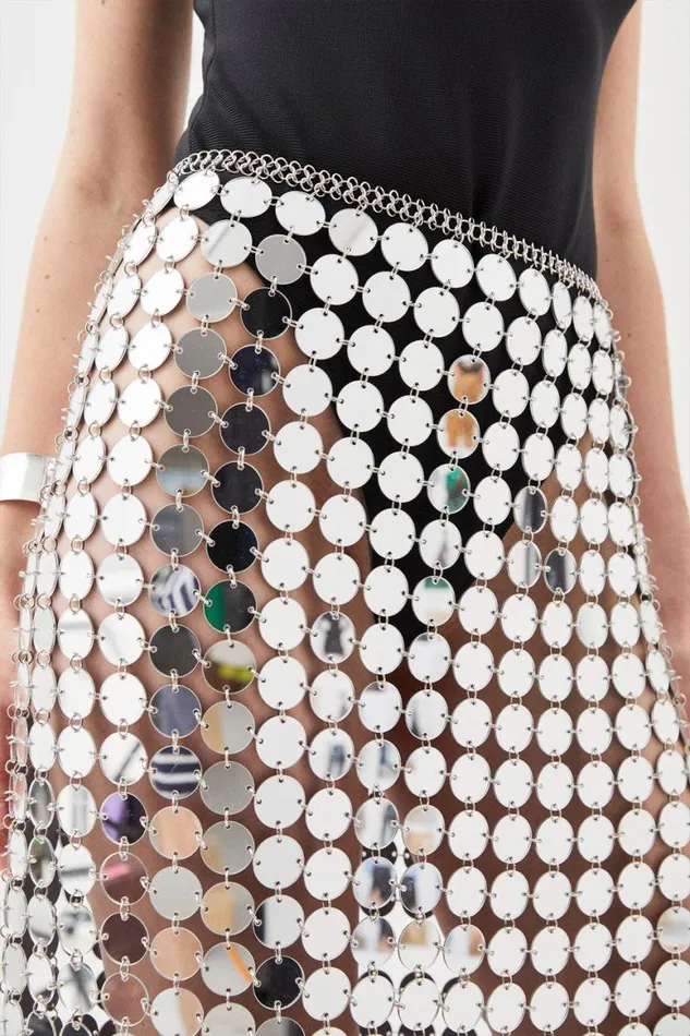 Skirts Women Karen Millen Mirrored Disc Maxi Skirt Silver