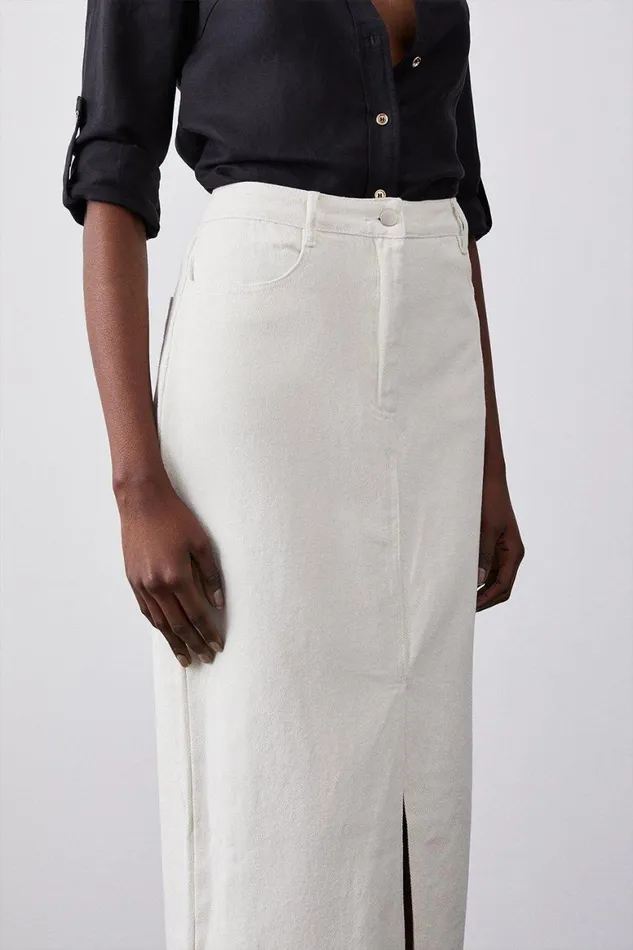 Skirts Women Karen Millen Petite Denim Maxi Skirt Cream