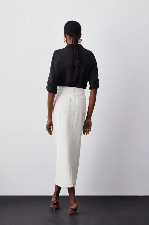 Skirts Women Karen Millen Petite Denim Maxi Skirt Cream