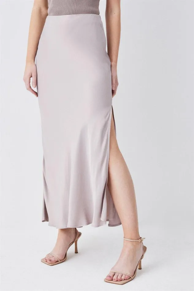 Skirts Women Karen Millen Satin Bias Cut Midi Skirt Stone