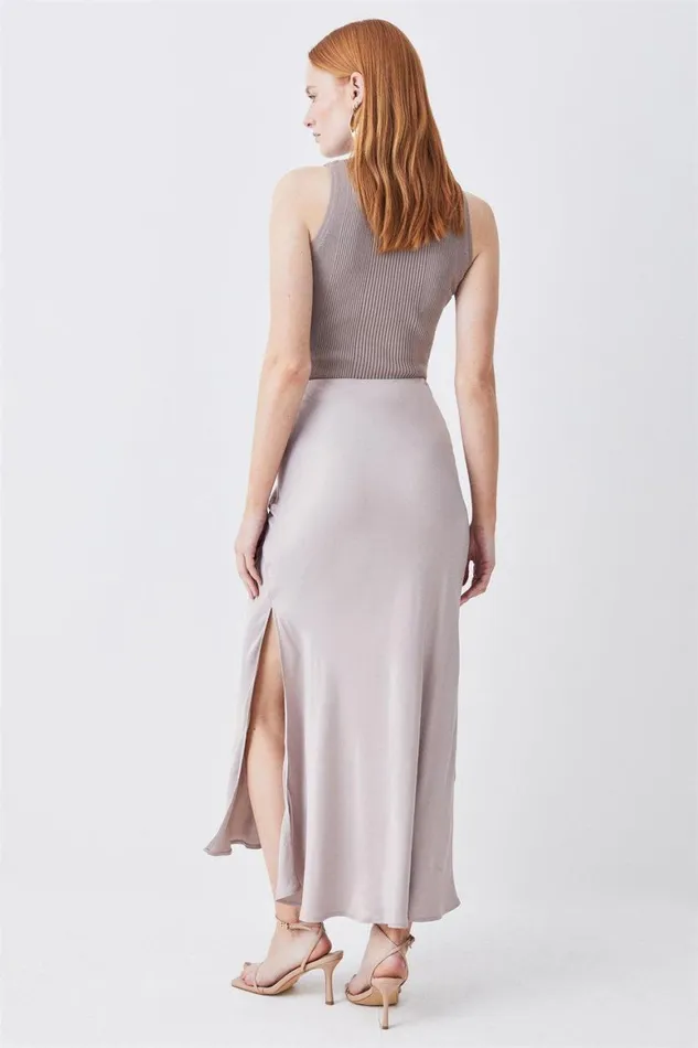 Skirts Women Karen Millen Satin Bias Cut Midi Skirt Stone