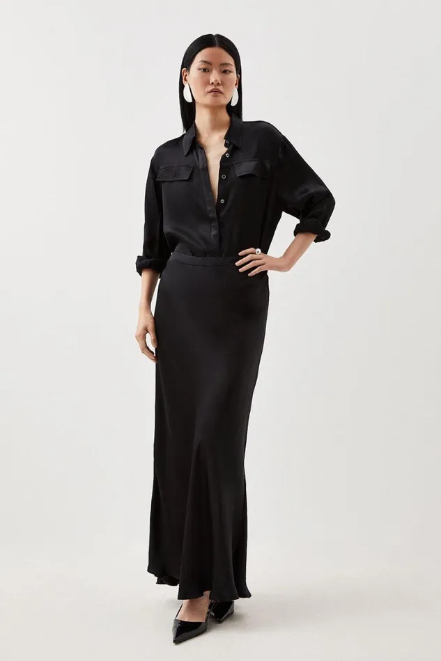 Skirts Women Karen Millen Tall Woven Viscose Satin Maxi Skirt Black