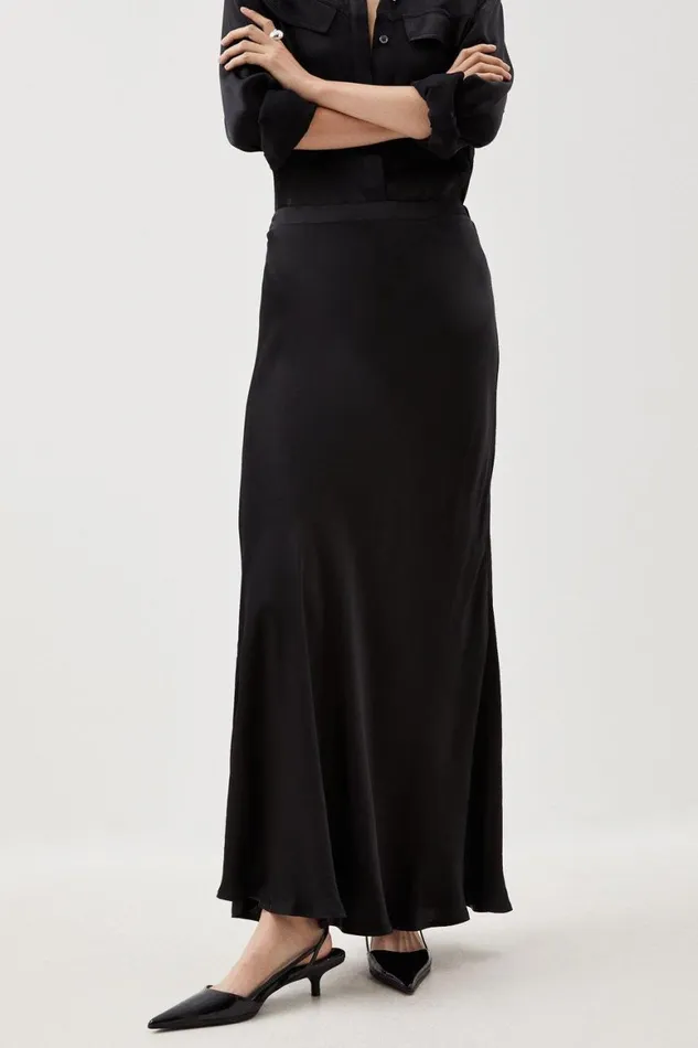 Skirts Women Karen Millen Tall Woven Viscose Satin Maxi Skirt Black