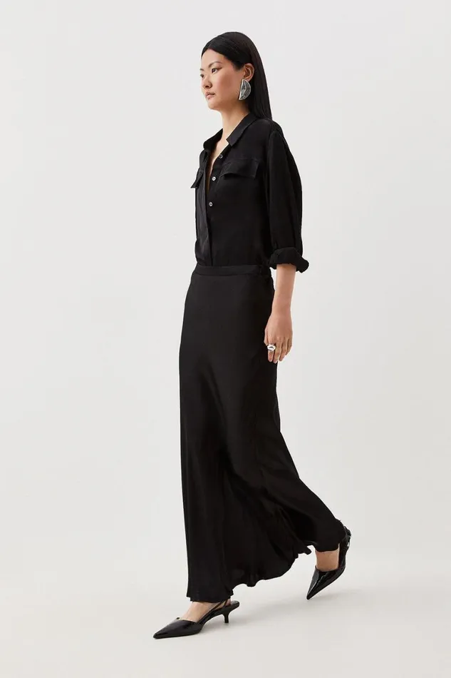 Skirts Women Karen Millen Tall Woven Viscose Satin Maxi Skirt Black