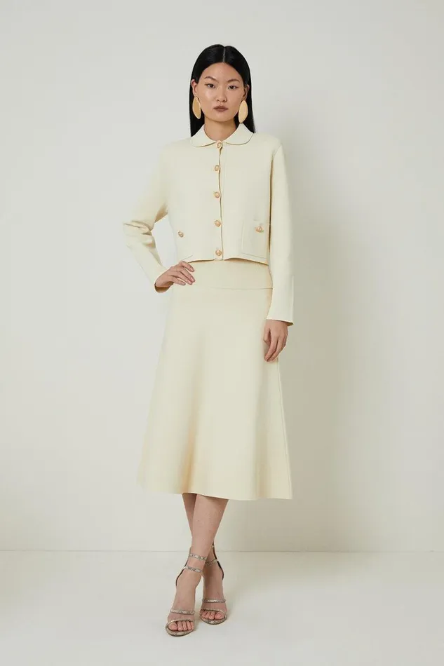 Skirts Women Karen Millen Viscose Blend Milano Knit Full Midi Skirt Stone