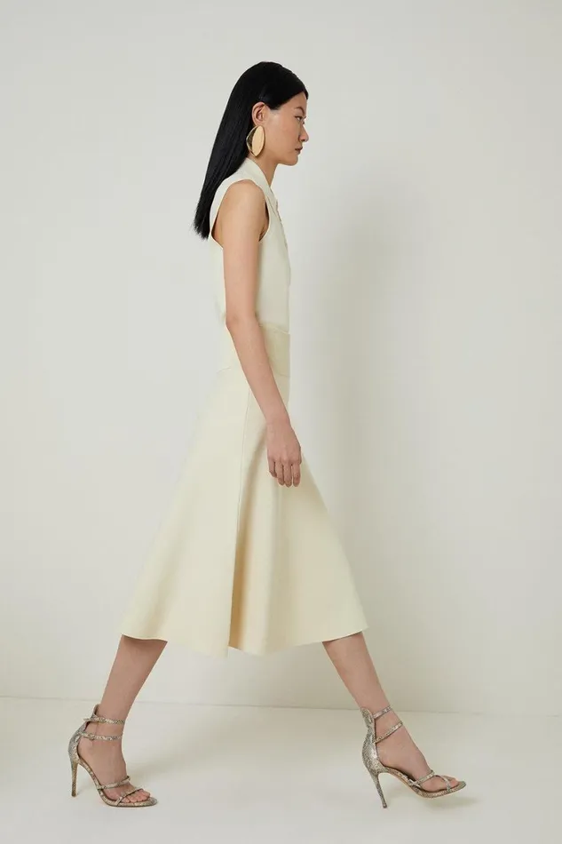 Skirts Women Karen Millen Viscose Blend Milano Knit Full Midi Skirt Stone