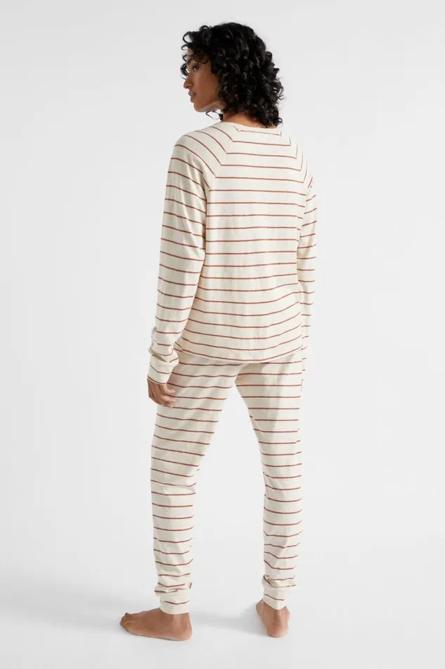 Sleepwear Woman Seed Heritage Raglan Long Sleeve PJ Pant Set Flax Marle Stripe