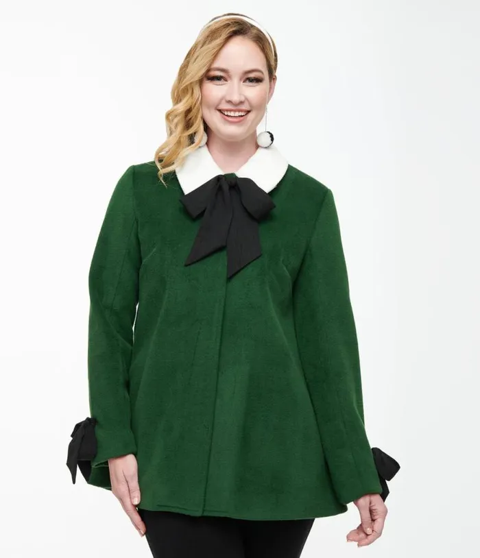 Smak Parlour 1960s Green and Black Bows Topper Coat Clothing Unique Vintage Coats and Jackets Smak Parlour 1960s Green and Black Bows Topper Coat Clothing Unique Vintage Coats and Jackets