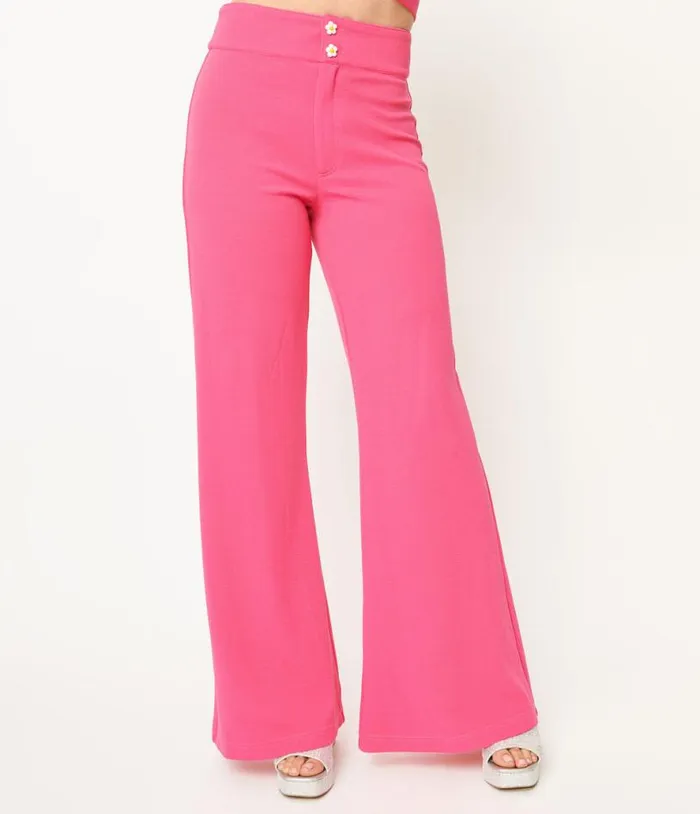Smak Parlour 1960s Hot Pink High Waist Flare Pants Clothing Unique Vintage Pants