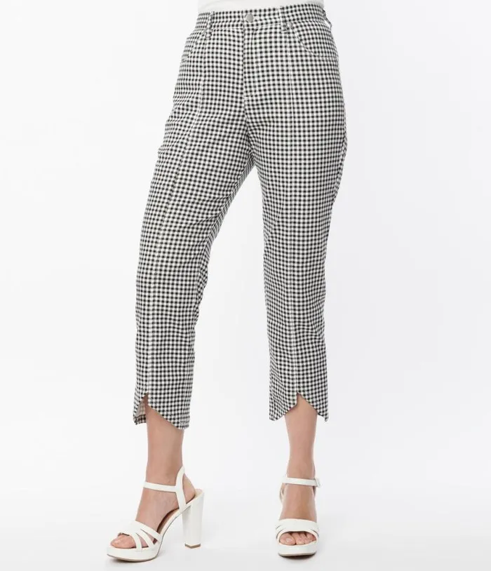 Smak Parlour Black and White Gingham High Rise Capri Clothing Unique Vintage Pants