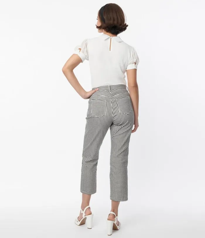 Smak Parlour Black and White Gingham High Rise Capri Clothing Unique Vintage Pants