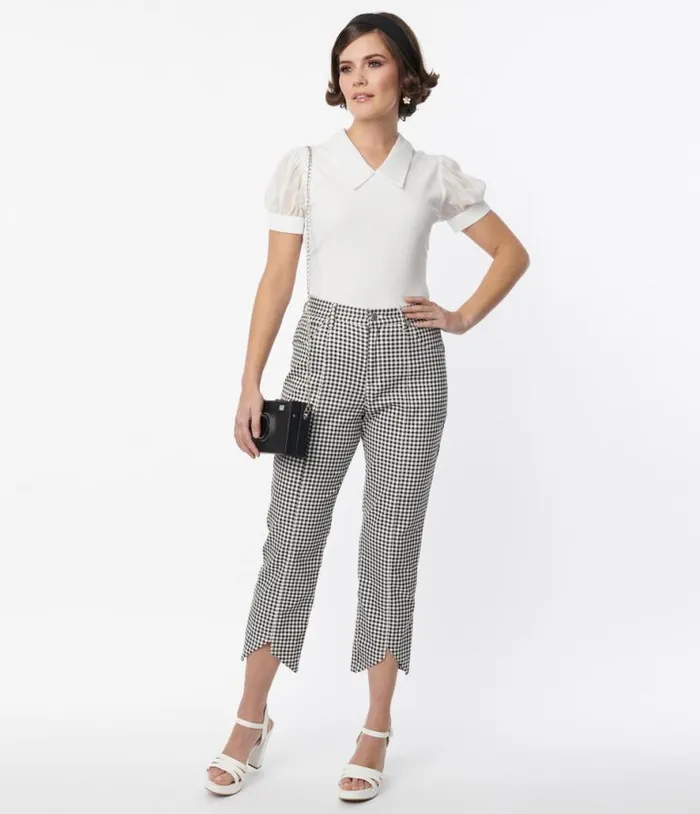 Smak Parlour Black and White Gingham High Rise Capri Clothing Unique Vintage Pants
