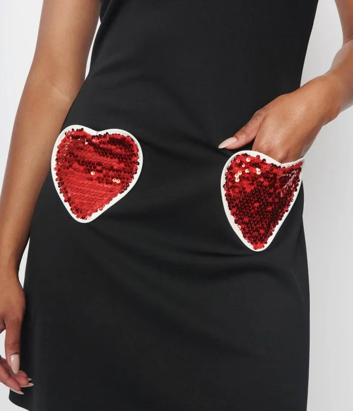 Smak Parlour Black and White Sequin Heart Haute Gossip Mini Dress Dresses Unique Vintage Pocket Dresses
