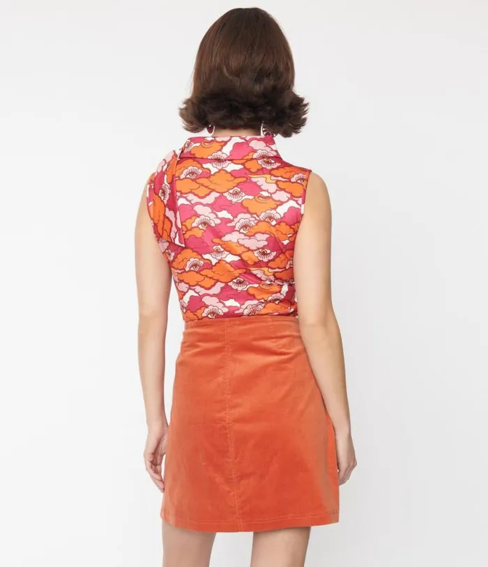 Smak Parlour Burnt Orange Psychedelic Tulip Mini Skirt ClothingPlus Unique Vintage Skirts