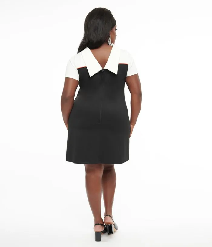Smak Parlour Plus Size 1960s Black and Orange Pumpkin Pocket Shift Dress DressesHalloween Unique Vintage Pocket Dresses
