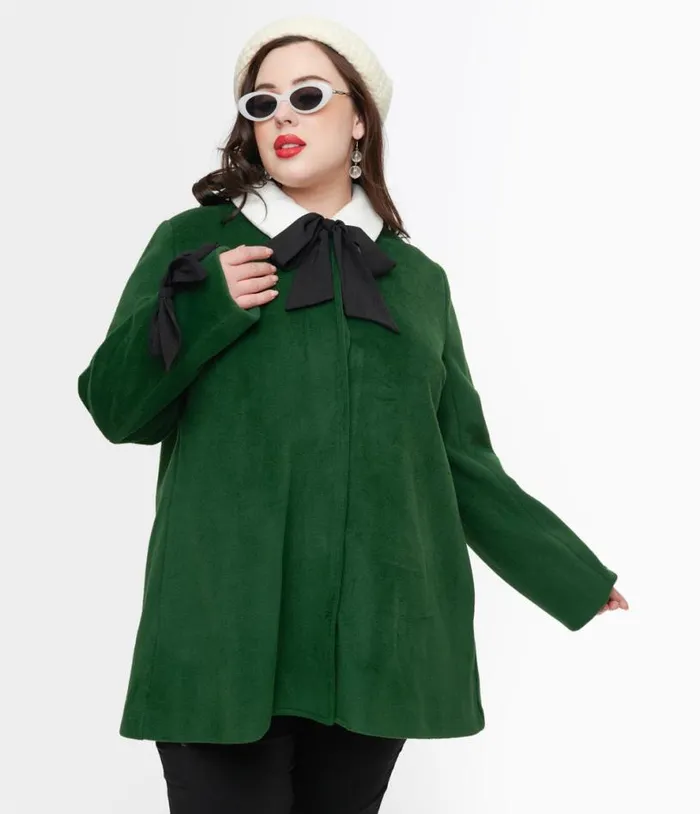 Smak Parlour Plus Size 1960s Green and Black Bows Topper Coat ClothingPlus Unique Vintage Jackets Smak Parlour Plus Size 1960s Green and Black Bows Topper Coat ClothingPlus Unique Vintage Jackets
