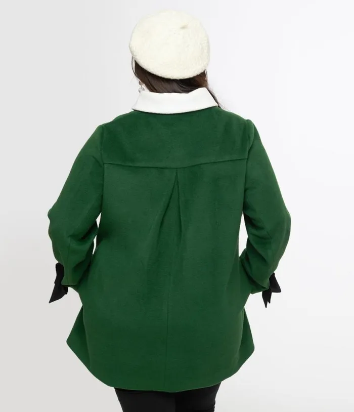 Smak Parlour Plus Size 1960s Green and Black Bows Topper Coat ClothingPlus Unique Vintage Jackets