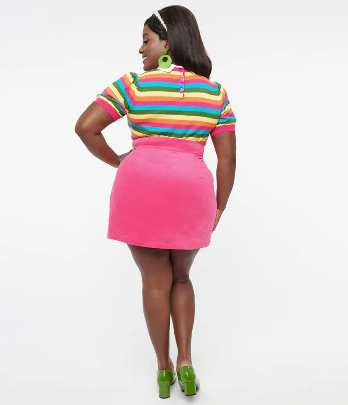 Smak Parlour Plus Size Hot Pink and Rainbow Match Game Mini Skirt ClothingPlus Unique Vintage Skirts