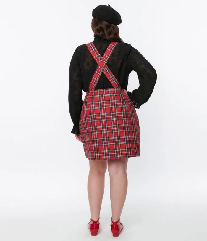 Smak Parlour Red Plaid Pinafore Skirt ClothingPlus Unique Vintage Skirts