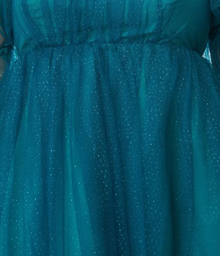 Smak Parlour Teal Glitter Love Interest Babydoll Dress DressesPlus Unique Vintage Babydoll