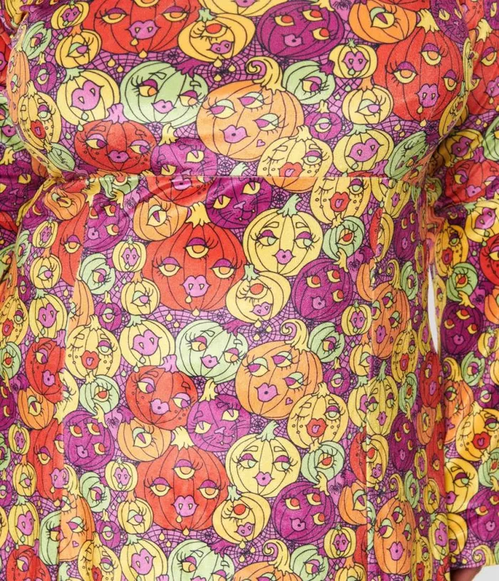 Sourpuss Pumpkin Patch Velvet Belle Dress DressesHalloweenPlus Unique Vintage Dresses
