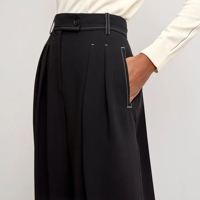 Suiting Women M M LaFleur The Bia Pleated Trouser 8211 Everyday Crepe with Topstitch Black With Topstitch