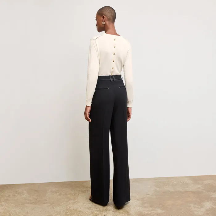 Suiting Women M M LaFleur The Bia Pleated Trouser 8211 Everyday Crepe with Topstitch Black With Topstitch