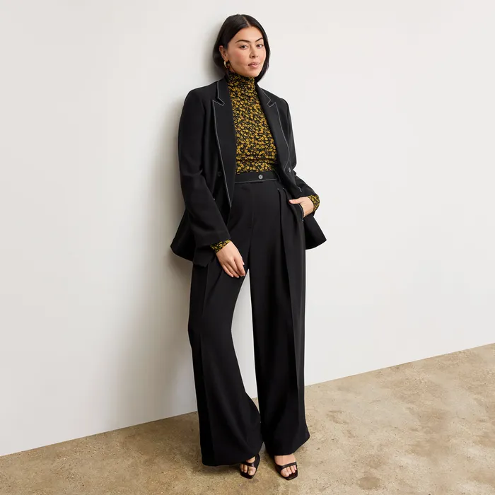 Suiting Women M M LaFleur The Bia Pleated Trouser 8211 Everyday Crepe with Topstitch Black With Topstitch