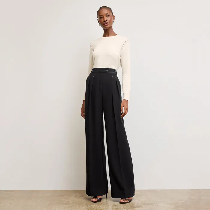 Suiting Women M M LaFleur The Bia Pleated Trouser 8211 Everyday Crepe with Topstitch Black With Topstitch