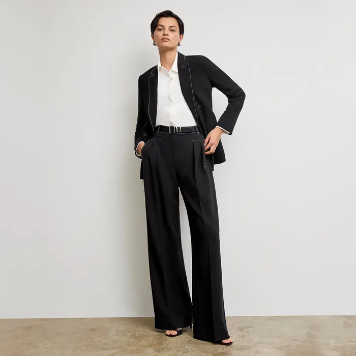 Suiting Women M M LaFleur The Bia Pleated Trouser 8211 Everyday Crepe with Topstitch Black With Topstitch
