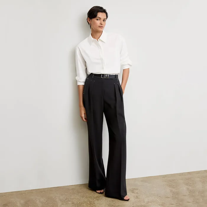 Suiting Women M M LaFleur The Bia Pleated Trouser 8211 Everyday Crepe with Topstitch Black With Topstitch