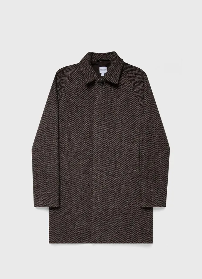 SUNSPEL Jackets and Coats British Wool Car Coat Brown Herringbone 8211 Men