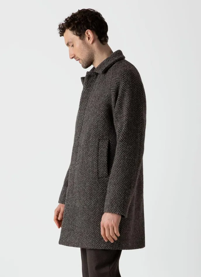 SUNSPEL Jackets and Coats British Wool Car Coat Brown Herringbone 8211 Men