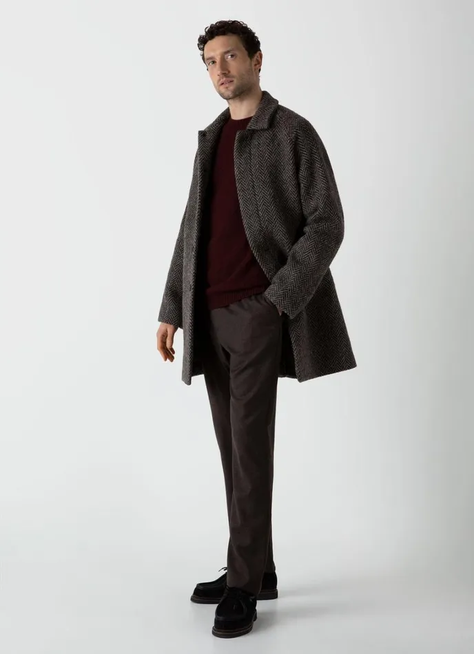 SUNSPEL Jackets and Coats British Wool Car Coat Brown Herringbone 8211 Men