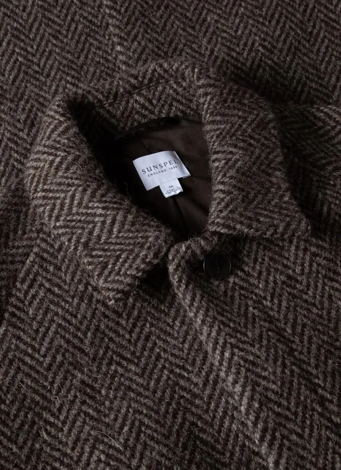 SUNSPEL Jackets and Coats British Wool Car Coat Brown Herringbone 8211 Men