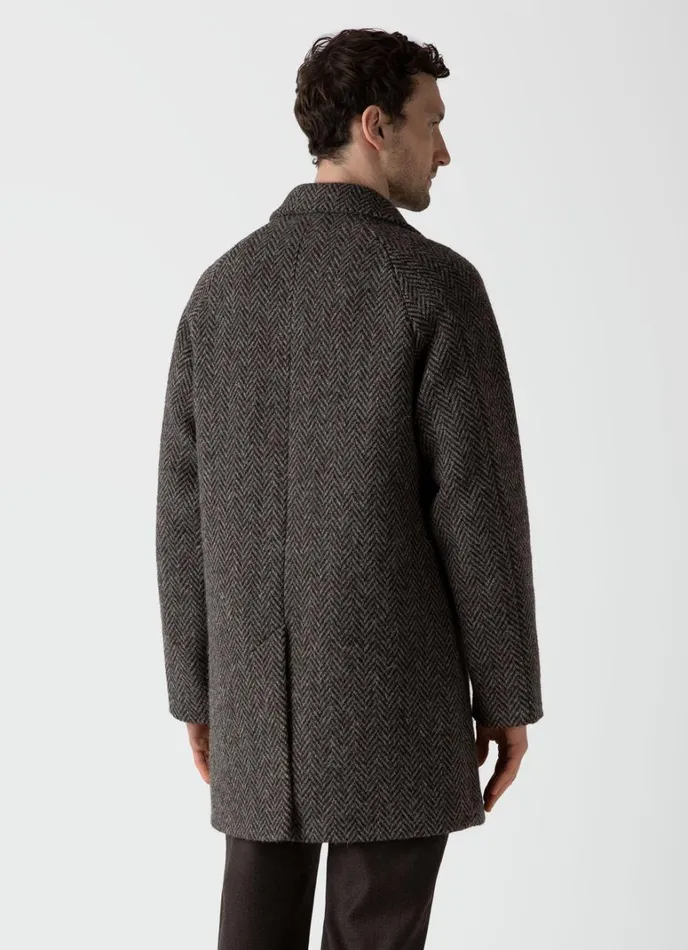 SUNSPEL Jackets and Coats British Wool Car Coat Brown Herringbone 8211 Men