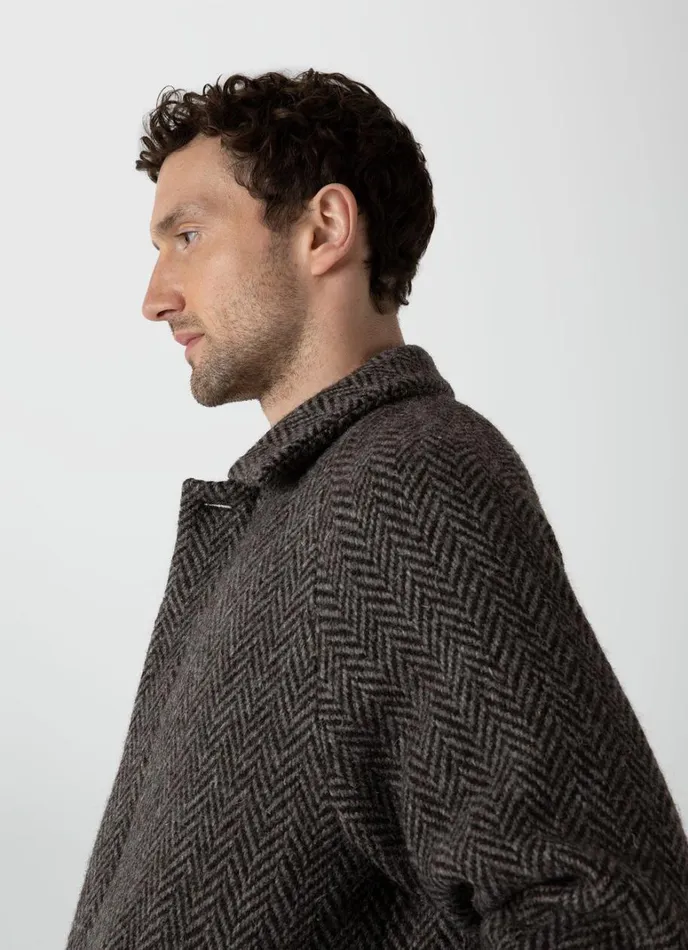 SUNSPEL Jackets and Coats British Wool Car Coat Brown Herringbone 8211 Men