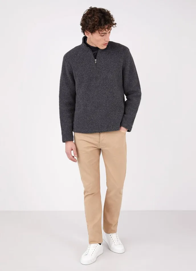 SUNSPEL Jackets and Coats Wool Fleece Zip Neck Charcoal Melange 8211 Men