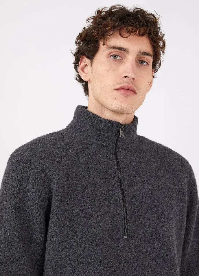 SUNSPEL Jackets and Coats Wool Fleece Zip Neck Charcoal Melange 8211 Men