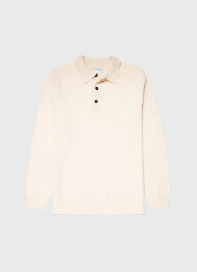 SUNSPEL Knitwear Lambswool Polo Shirt Ecru 8211 Men