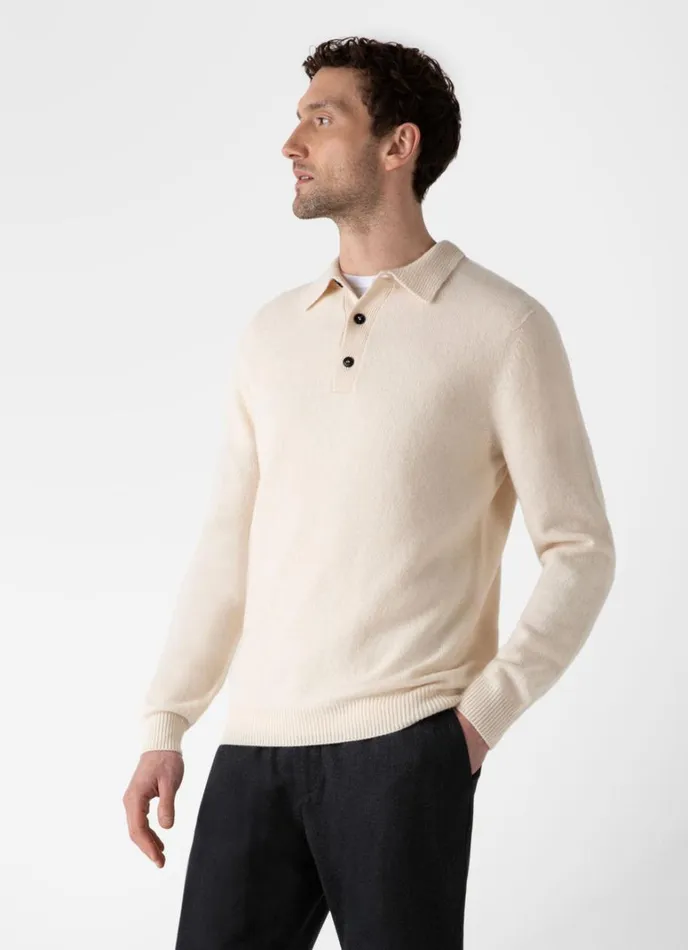 SUNSPEL Knitwear Lambswool Polo Shirt Ecru 8211 Men