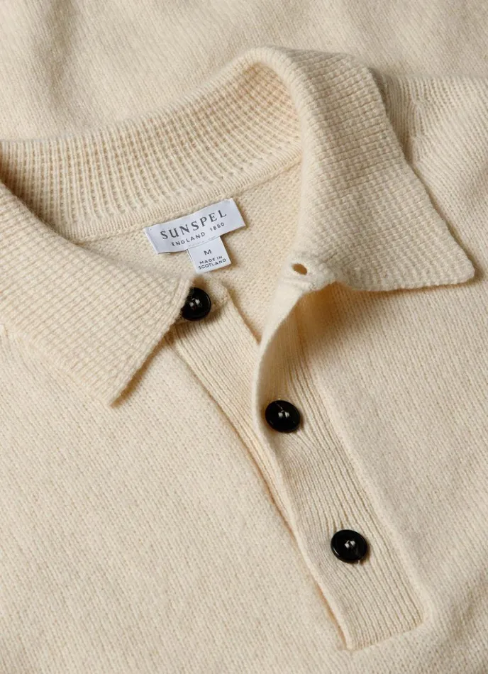 SUNSPEL Knitwear Lambswool Polo Shirt Ecru 8211 Men