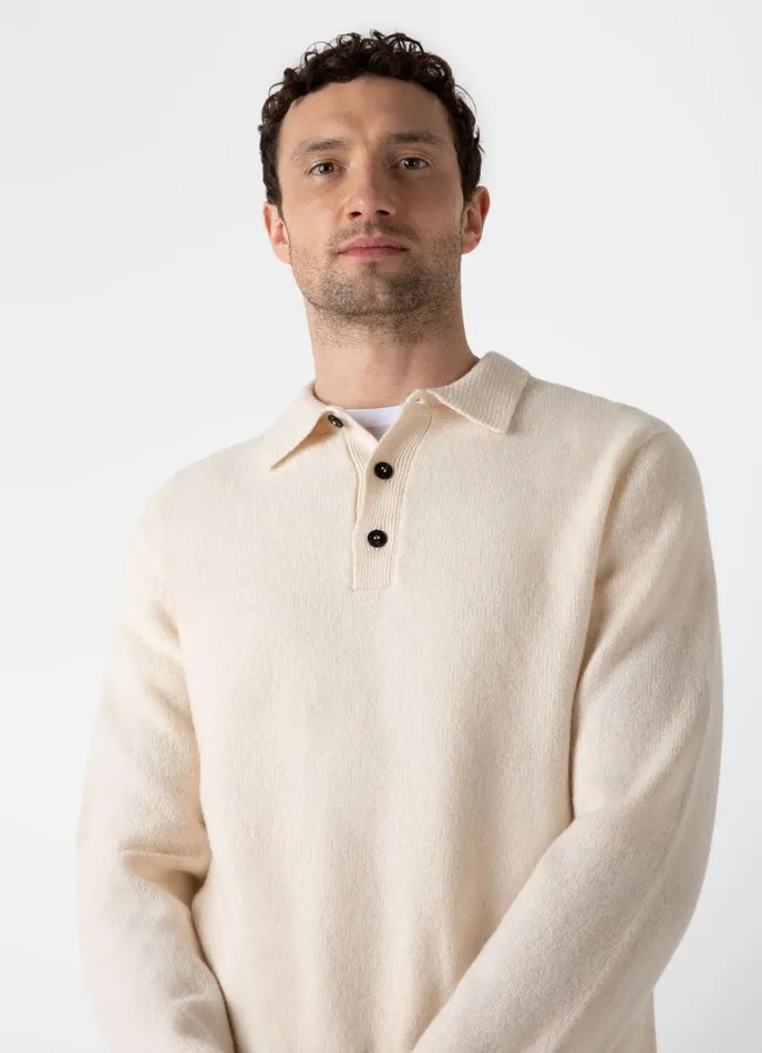 SUNSPEL Knitwear Lambswool Polo Shirt Ecru 8211 Men