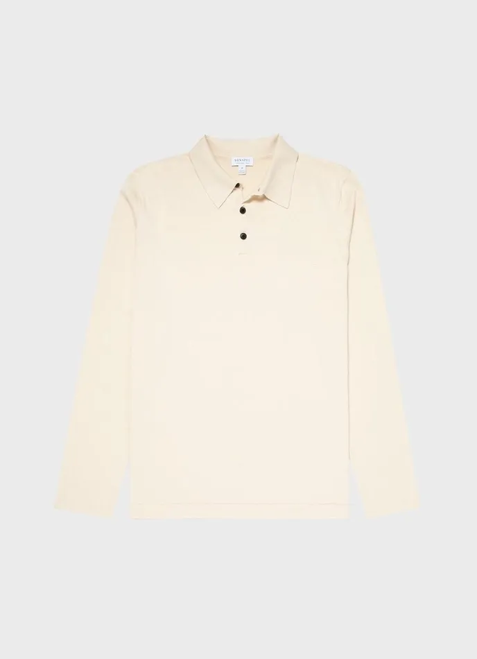 SUNSPEL Knitwear Long Sleeve Sea Island Cotton Polo Shirt Undyed 8211 Men