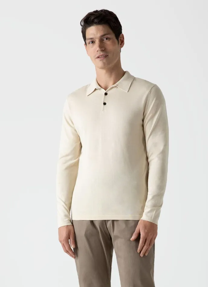SUNSPEL Knitwear Long Sleeve Sea Island Cotton Polo Shirt Undyed 8211 Men