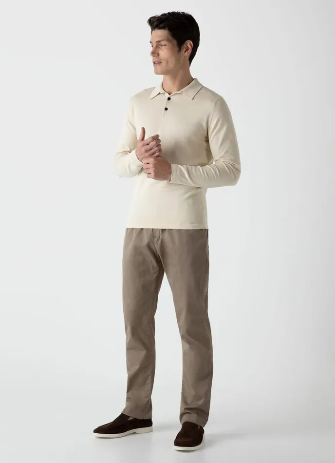 SUNSPEL Knitwear Long Sleeve Sea Island Cotton Polo Shirt Undyed 8211 Men