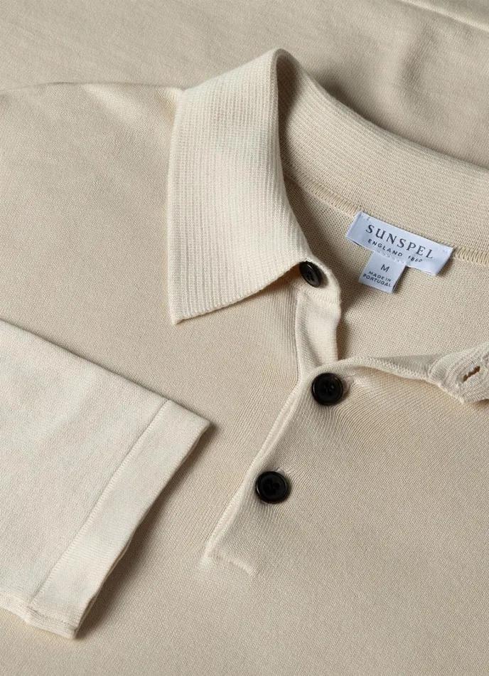 SUNSPEL Knitwear Long Sleeve Sea Island Cotton Polo Shirt Undyed 8211 Men