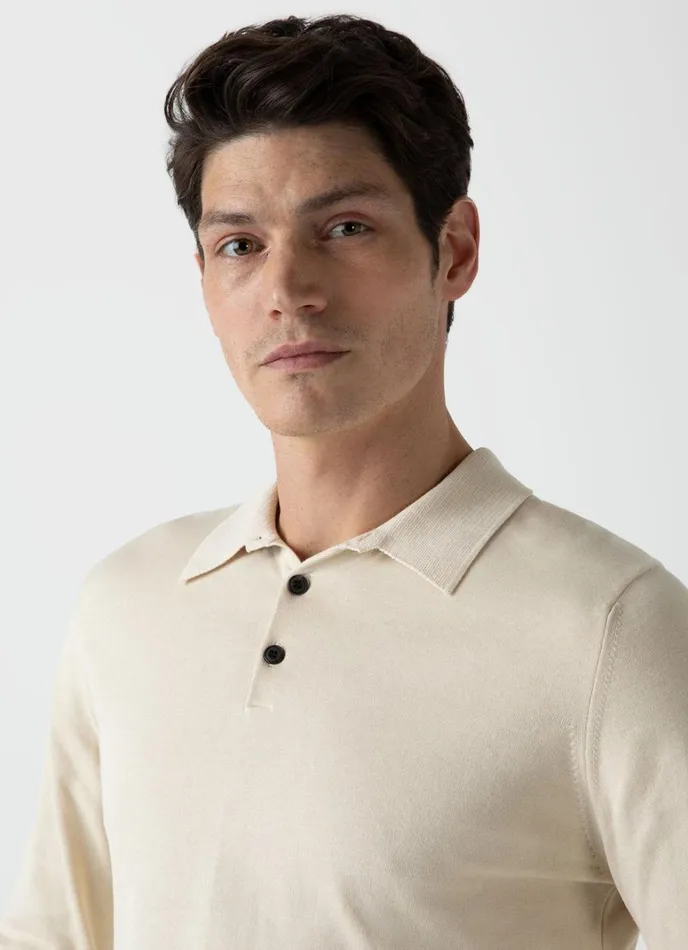SUNSPEL Knitwear Long Sleeve Sea Island Cotton Polo Shirt Undyed 8211 Men