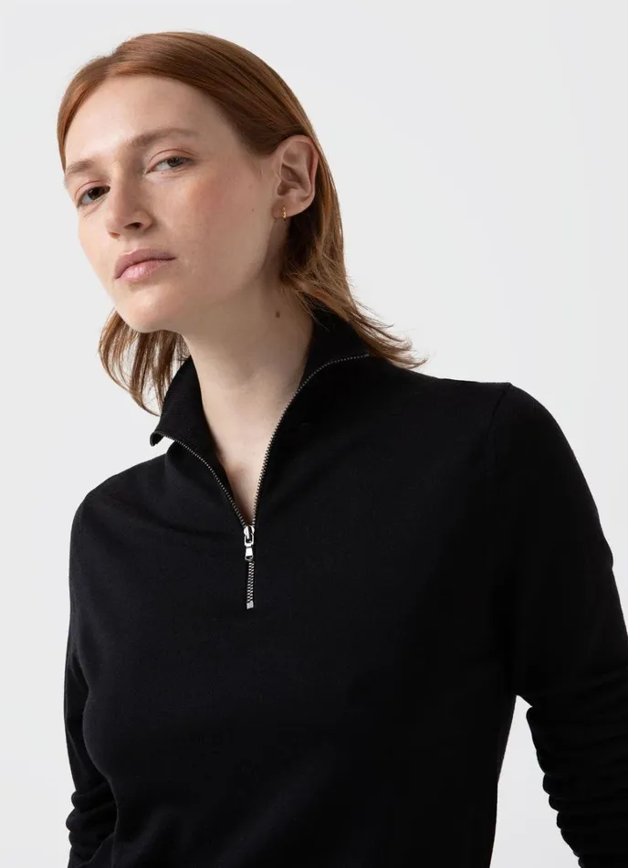 SUNSPEL Knitwear Merino Silk Zip Neck Jumper Black 8211 Women