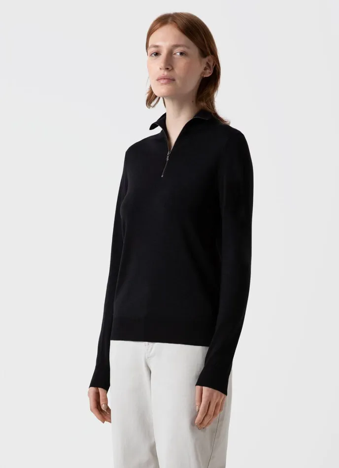 SUNSPEL Knitwear Merino Silk Zip Neck Jumper Black 8211 Women